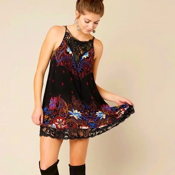 blue dress for baby girl Black Floral Mini Dress – Unclaimed Baggage main image 0